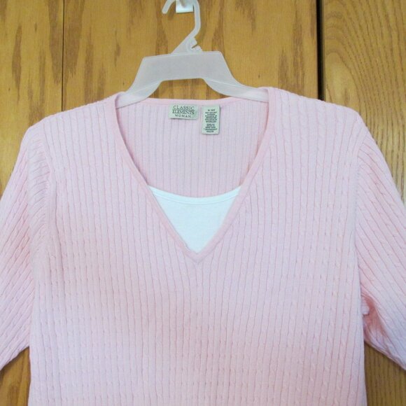 CLASSIC ELEMENTS WOMEN'S SZ 16 / 18 W SWEATER PINK 3/4 SLEEVE CABLE KNIT BARBIE - Picture 3 of 8